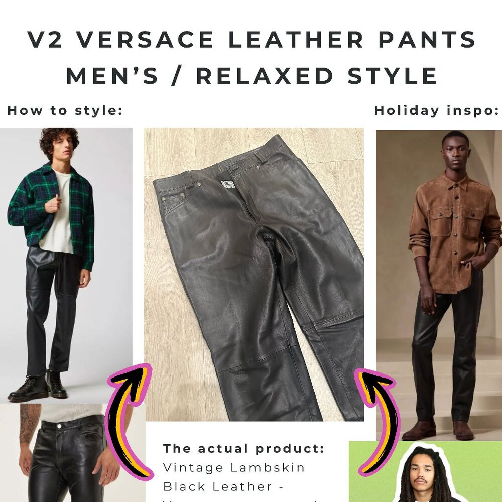 Men's Vintage V2 Versace Black Leather Pants
